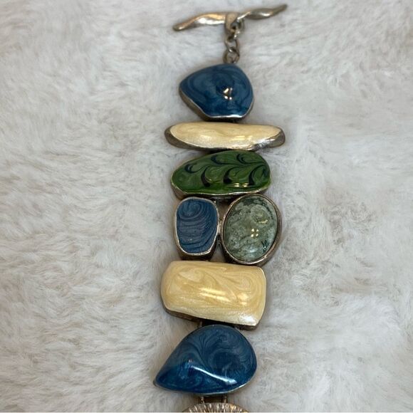 Premier Design Geo Design Enamel Cream, Green Toggle Bracelet - Picture 4 of 10